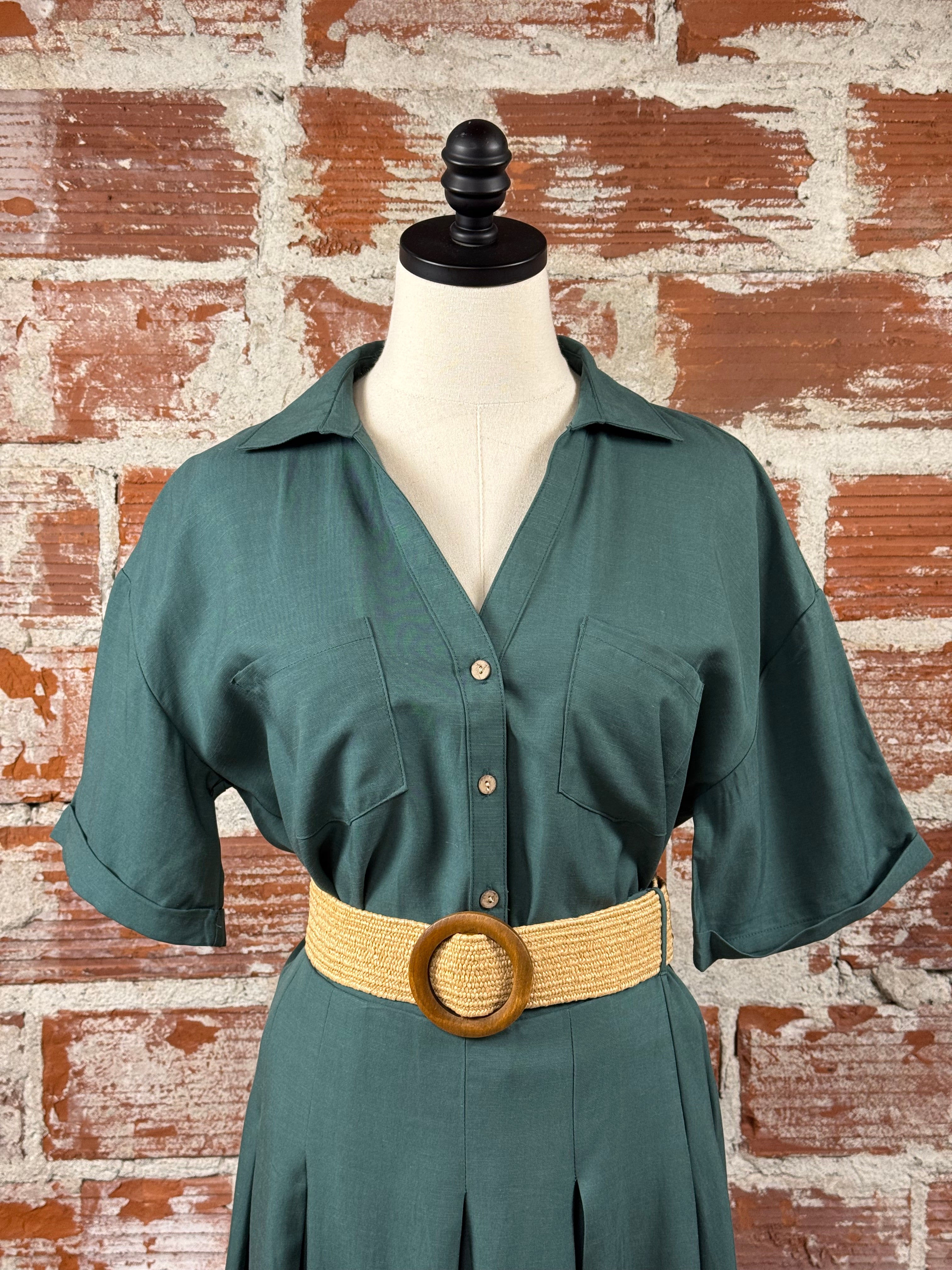 Apricot Safari Top in Green-112 - Woven Top S/S (Dec - May)-Little Bird Boutique