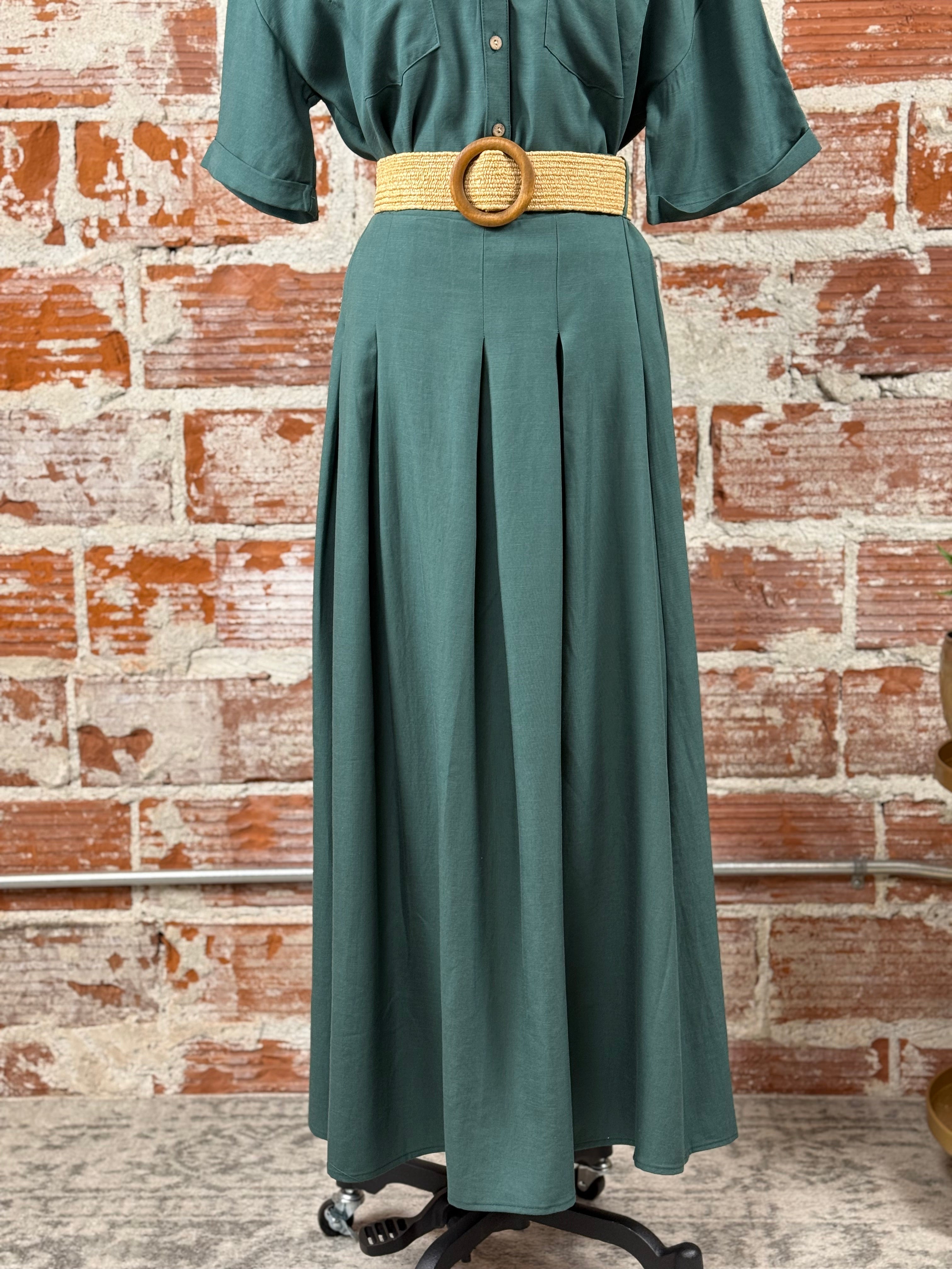 Apricot Boho Belted Skirt in Green-231 Skirts-Little Bird Boutique