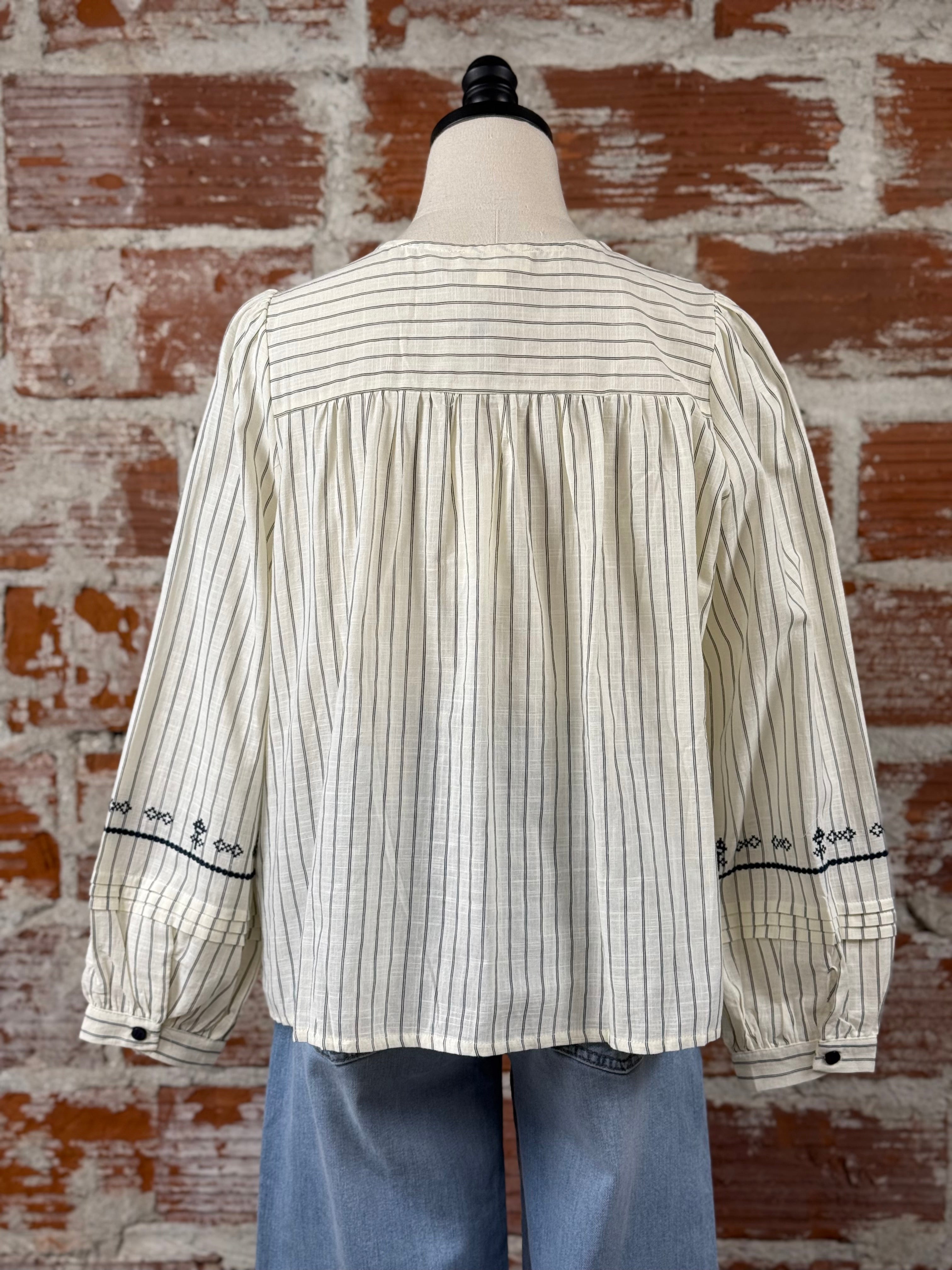Taylor Top in Cream and Navy-111 - Woven Top F/W (June- Nov)-Little Bird Boutique