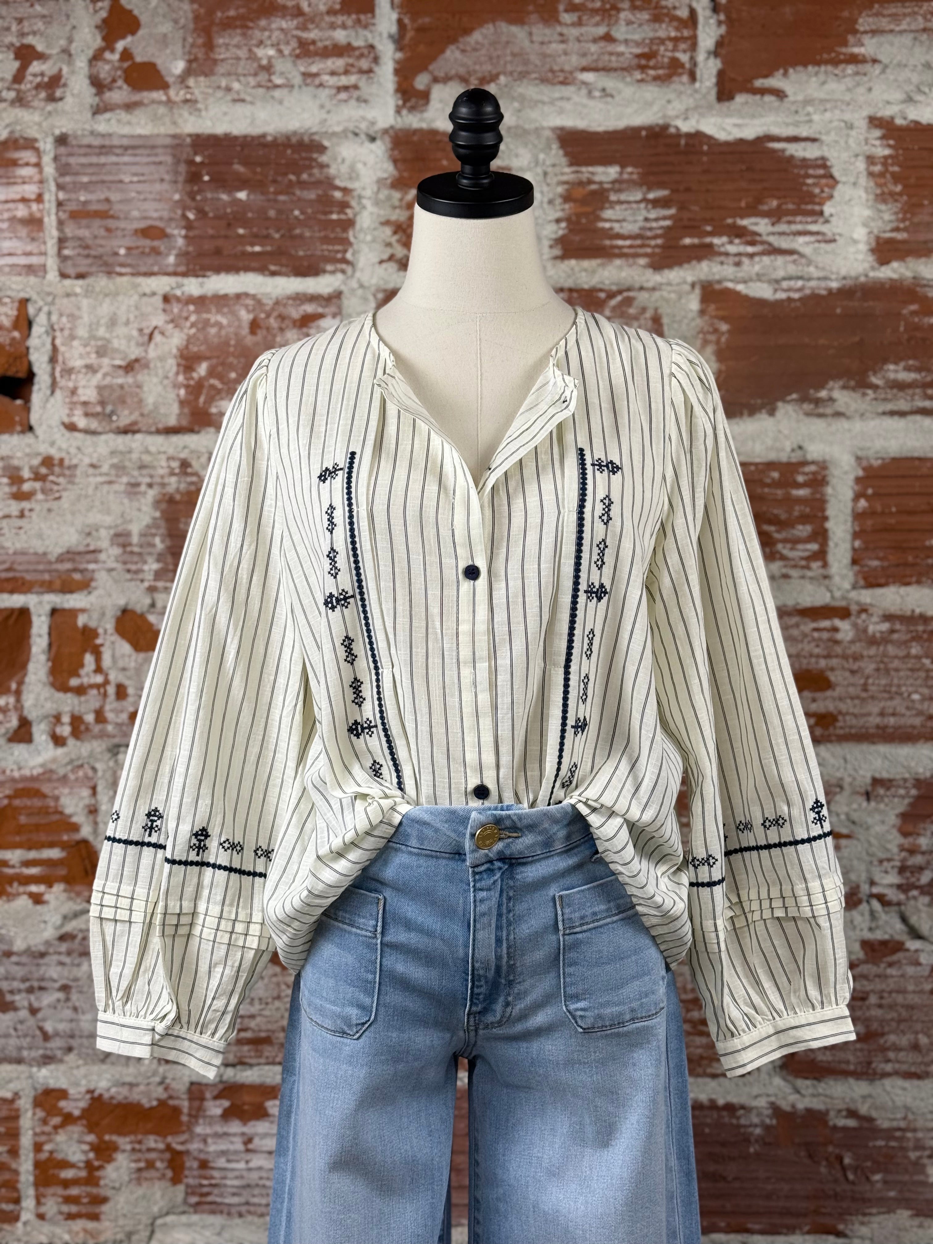 Taylor Top in Cream and Navy-111 - Woven Top F/W (June- Nov)-Little Bird Boutique