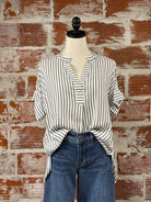 Gerri Top in Off White and Black Stripe-112 - Woven Top S/S (Dec - May)-Little Bird Boutique