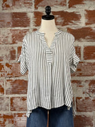Gerri Top in Off White and Black Stripe-112 - Woven Top S/S (Dec - May)-Little Bird Boutique