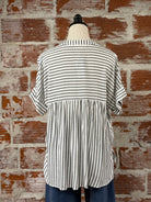 Gerri Top in Off White and Black Stripe-112 - Woven Top S/S (Dec - May)-Little Bird Boutique