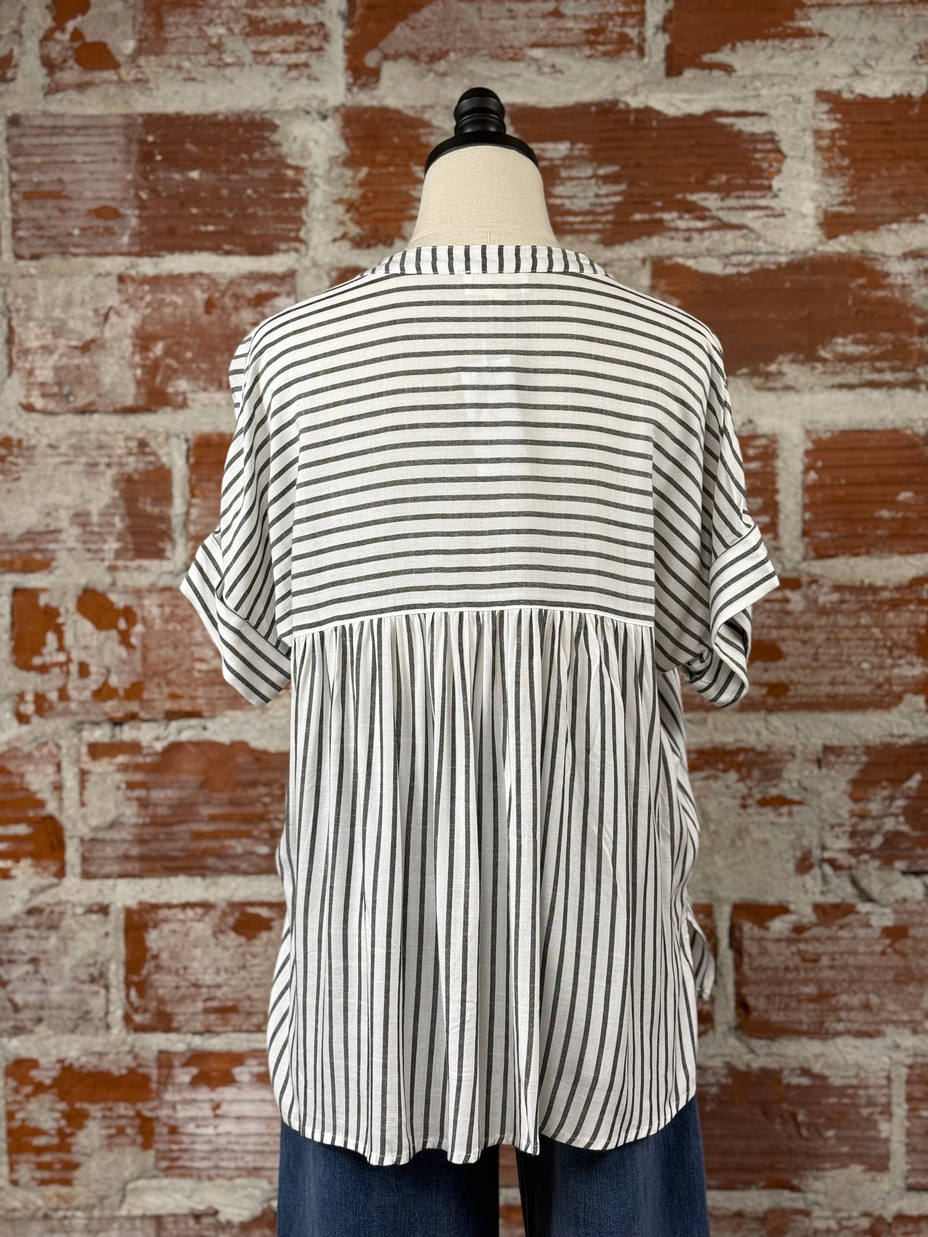 Gerri Top in Off White and Black Stripe-112 - Woven Top S/S (Dec - May)-Little Bird Boutique