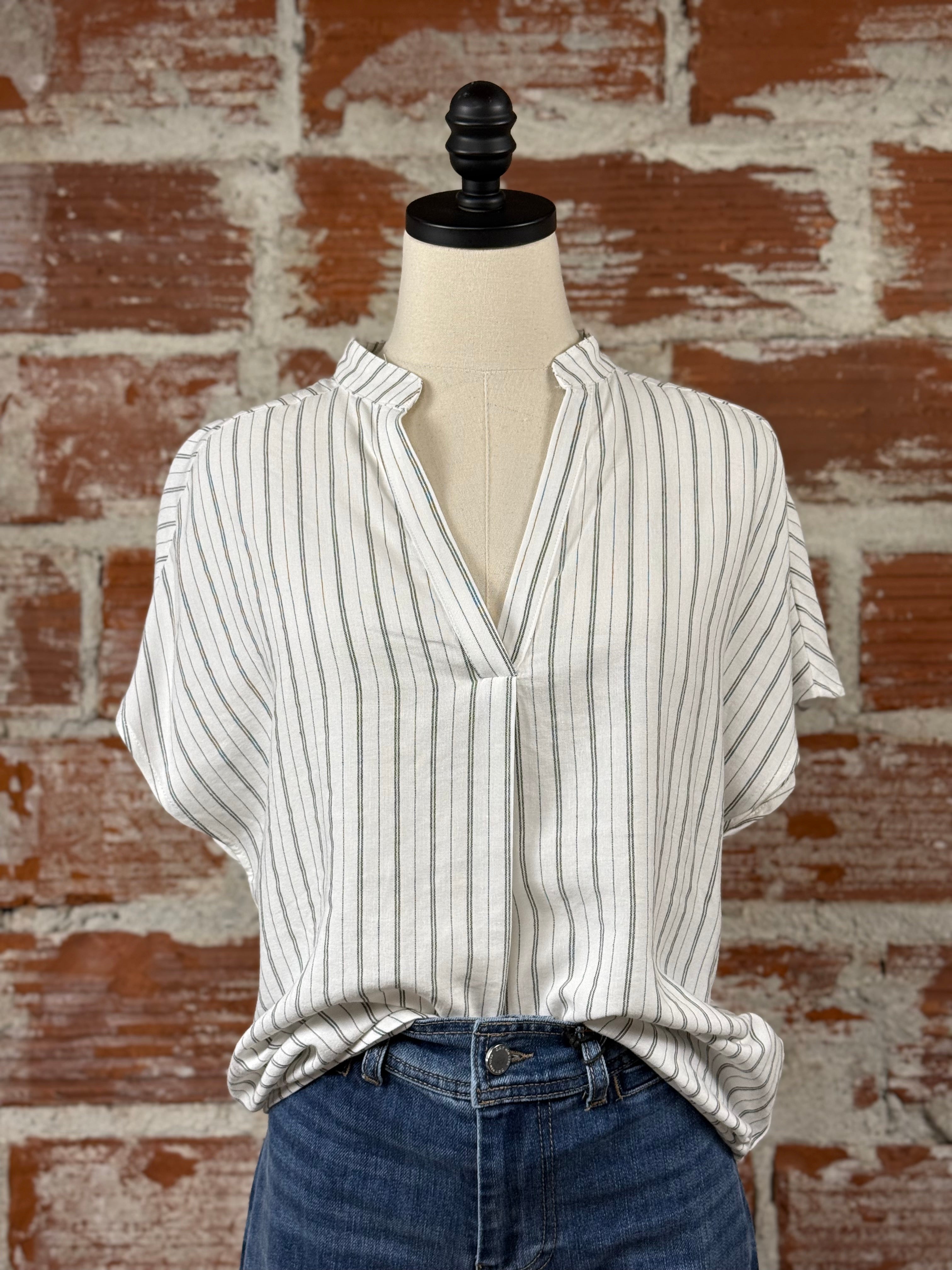 Chloe Top in Off White and Black Stripe-112 - Woven Top S/S (Dec - May)-Little Bird Boutique