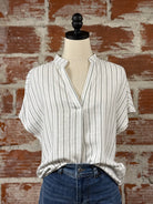 Chloe Top in Off White and Black Stripe-112 - Woven Top S/S (Dec - May)-Little Bird Boutique