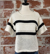 Sanctuary Open Work Tee Sweater in Black and Chalk-132 - Sweaters S/S (Dec - May)-Little Bird Boutique