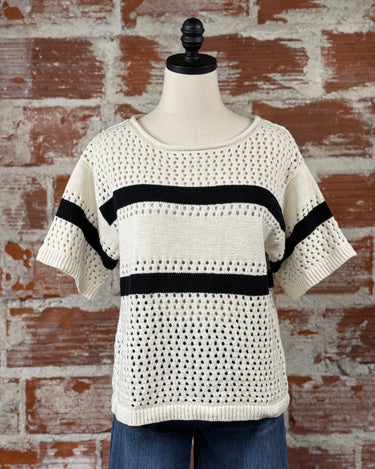 Sanctuary Open Work Tee Sweater in Black and Chalk-132 - Sweaters S/S (Dec - May)-Little Bird Boutique