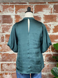Bubble Sleeve Top in Emerald-111 Woven Tops - Short Sleeve-Little Bird Boutique