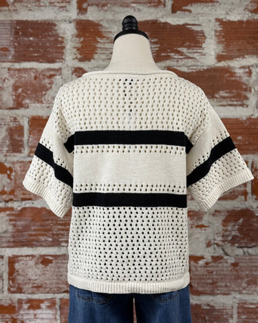 Sanctuary Open Work Tee Sweater in Black and Chalk-132 - Sweaters S/S (Dec - May)-Little Bird Boutique