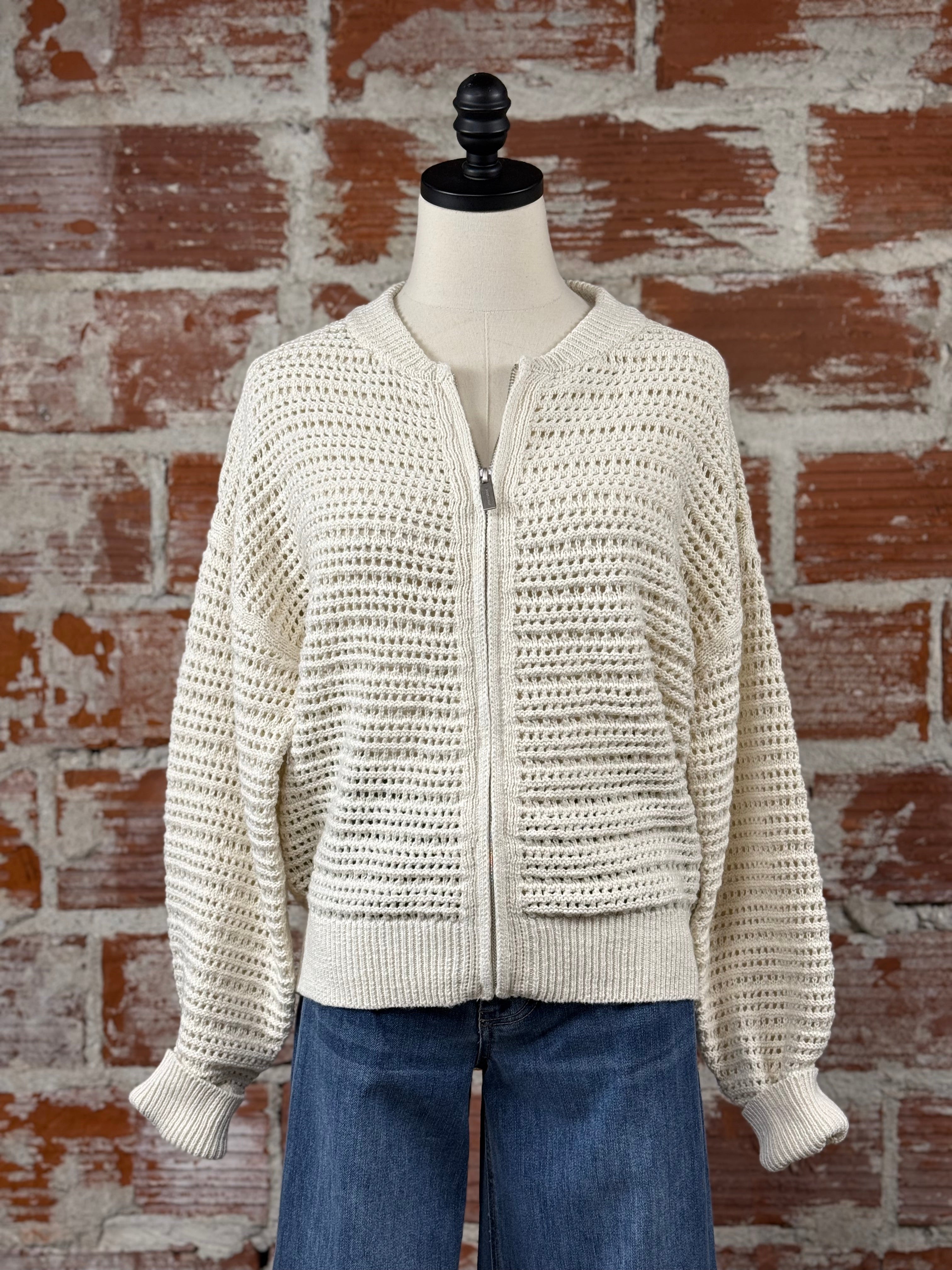 Sanctuary Open Knit Bomber in Chalk-132 - Sweaters S/S (Dec - May)-Little Bird Boutique