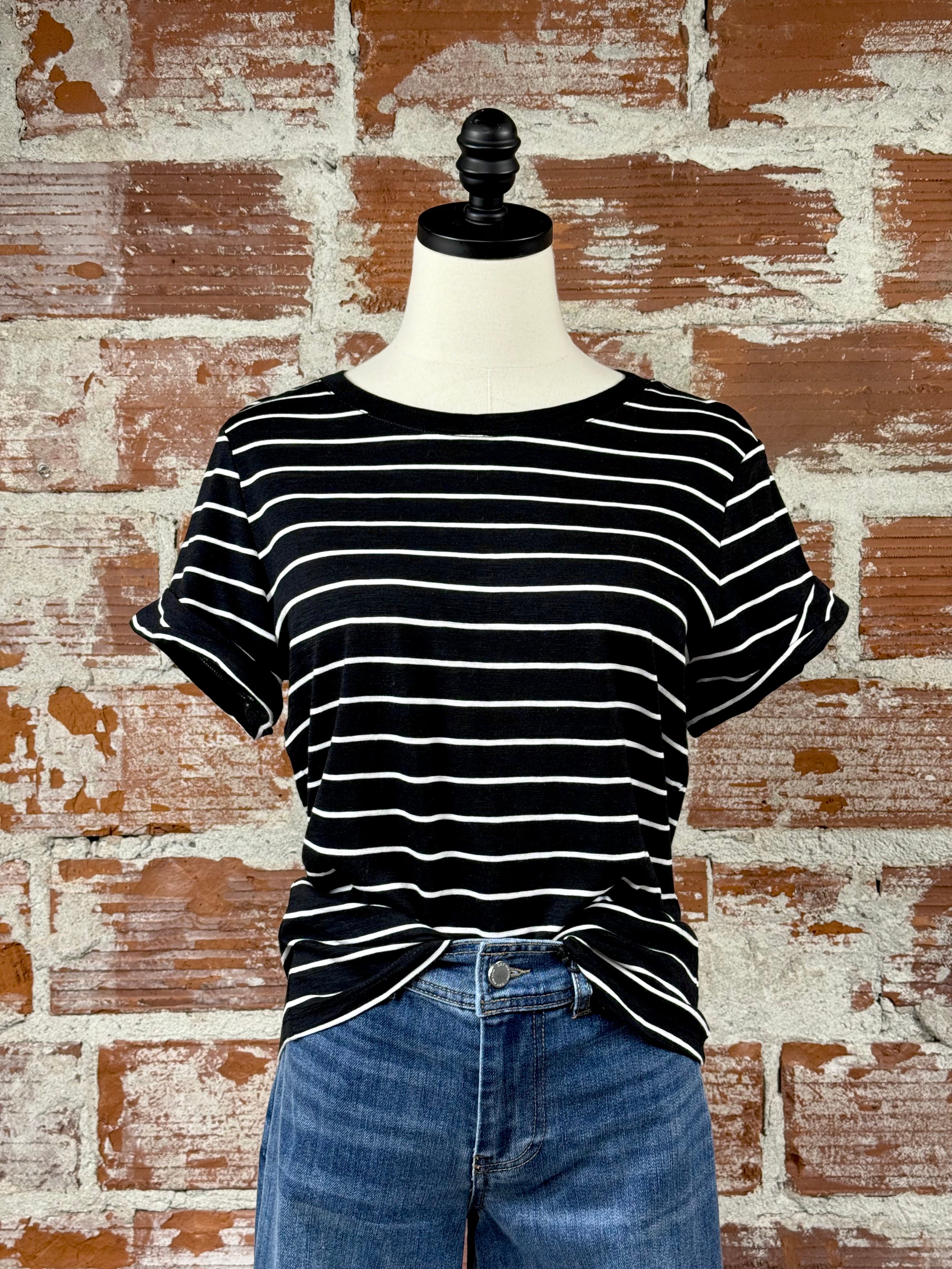 Sanctuary The Perfect Tee Remix in Black and White Stripe-122 - Jersey Tops S/S (Dec - May)-Little Bird Boutique