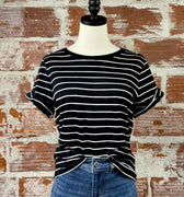 Sanctuary The Perfect Tee Remix in Black and White Stripe-122 - Jersey Tops S/S (Dec - May)-Little Bird Boutique