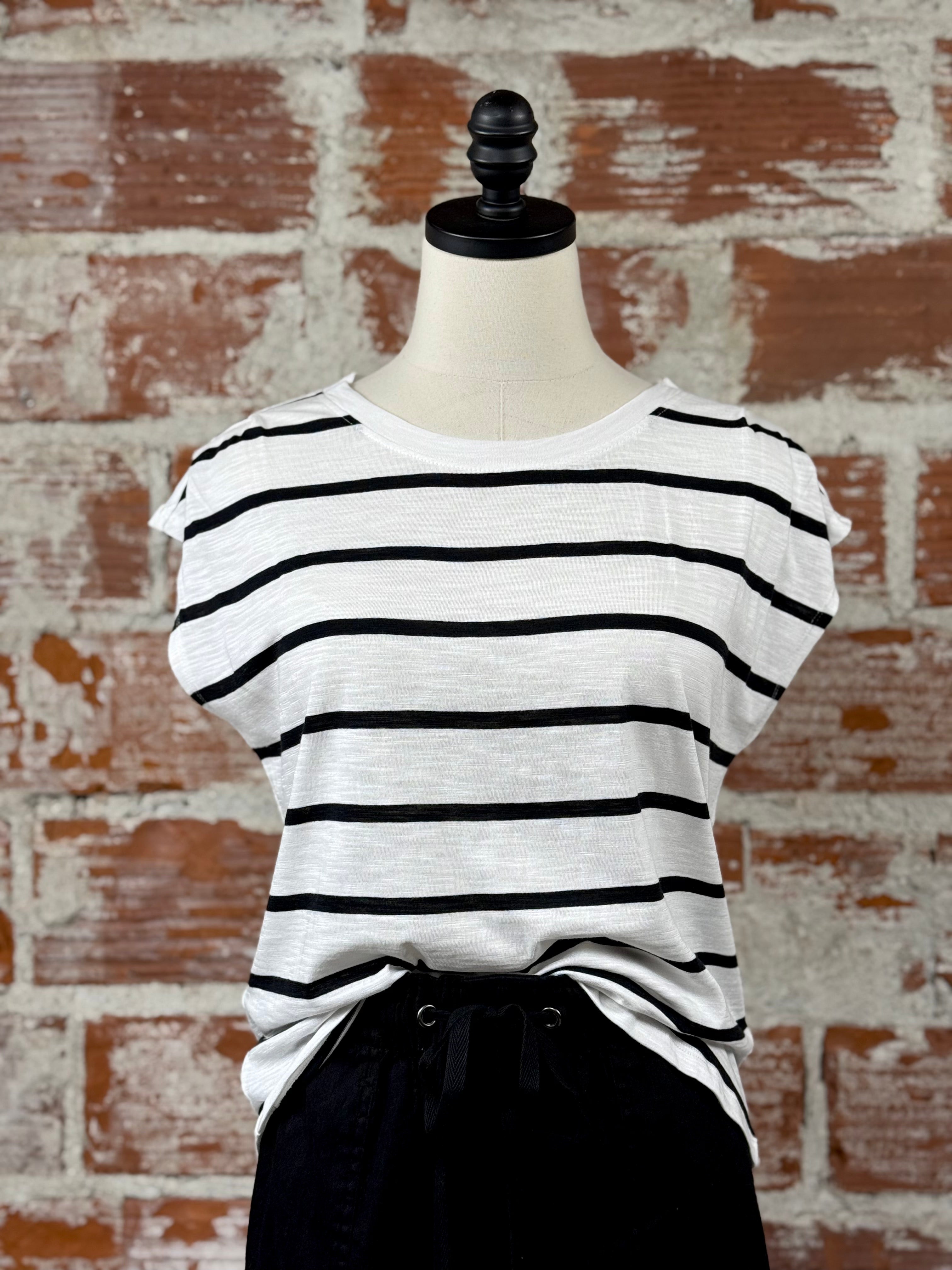 Sanctuary Pleated Muscle Tee in Black and White-122 - Jersey Tops S/S (Dec - May)-Little Bird Boutique