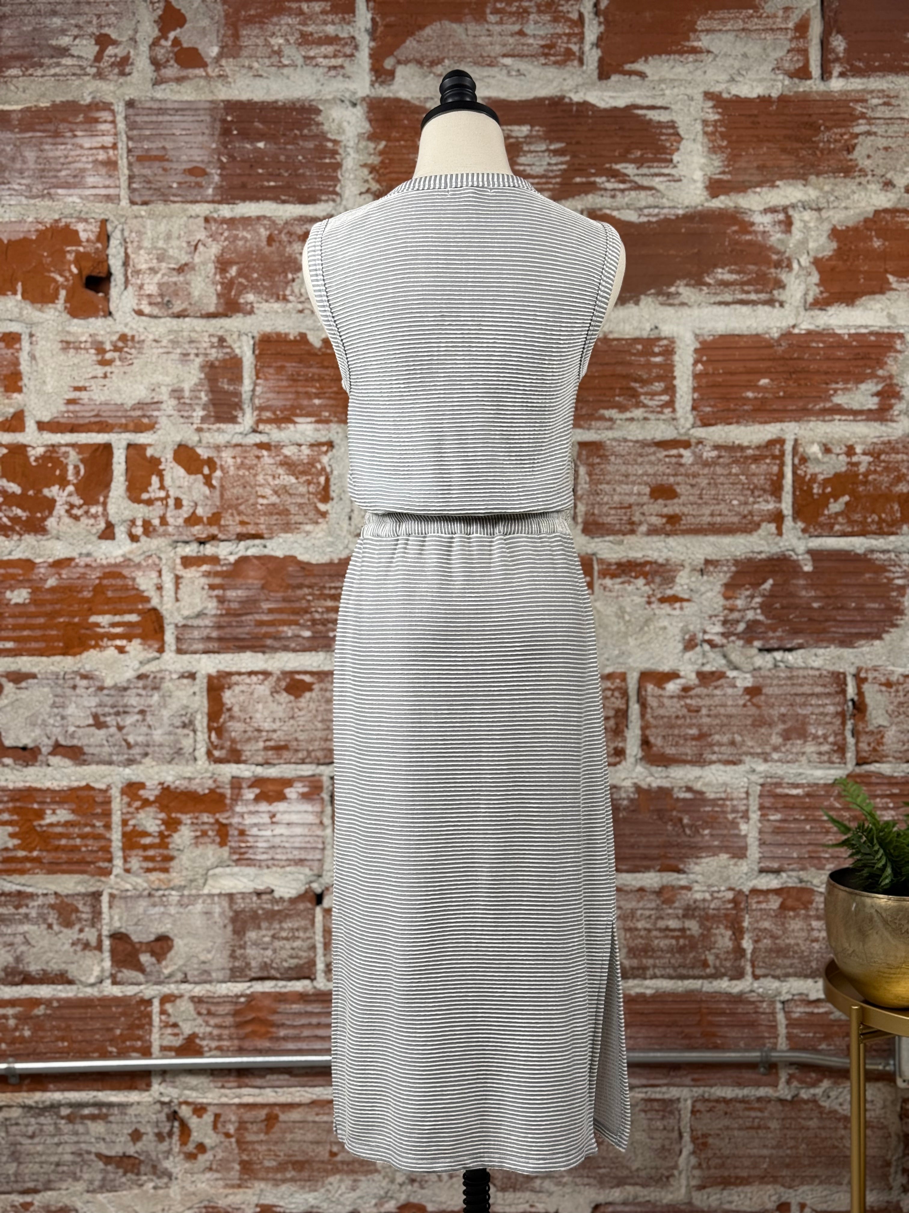 Matty M Darby Midi Dress in Grey and Ivory-152 Dresses - Long-Little Bird Boutique