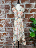 Blurred Floral Ruffle Wrap Dress-152 Dresses - Long-Little Bird Boutique