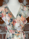 Blurred Floral Ruffle Wrap Dress-152 Dresses - Long-Little Bird Boutique