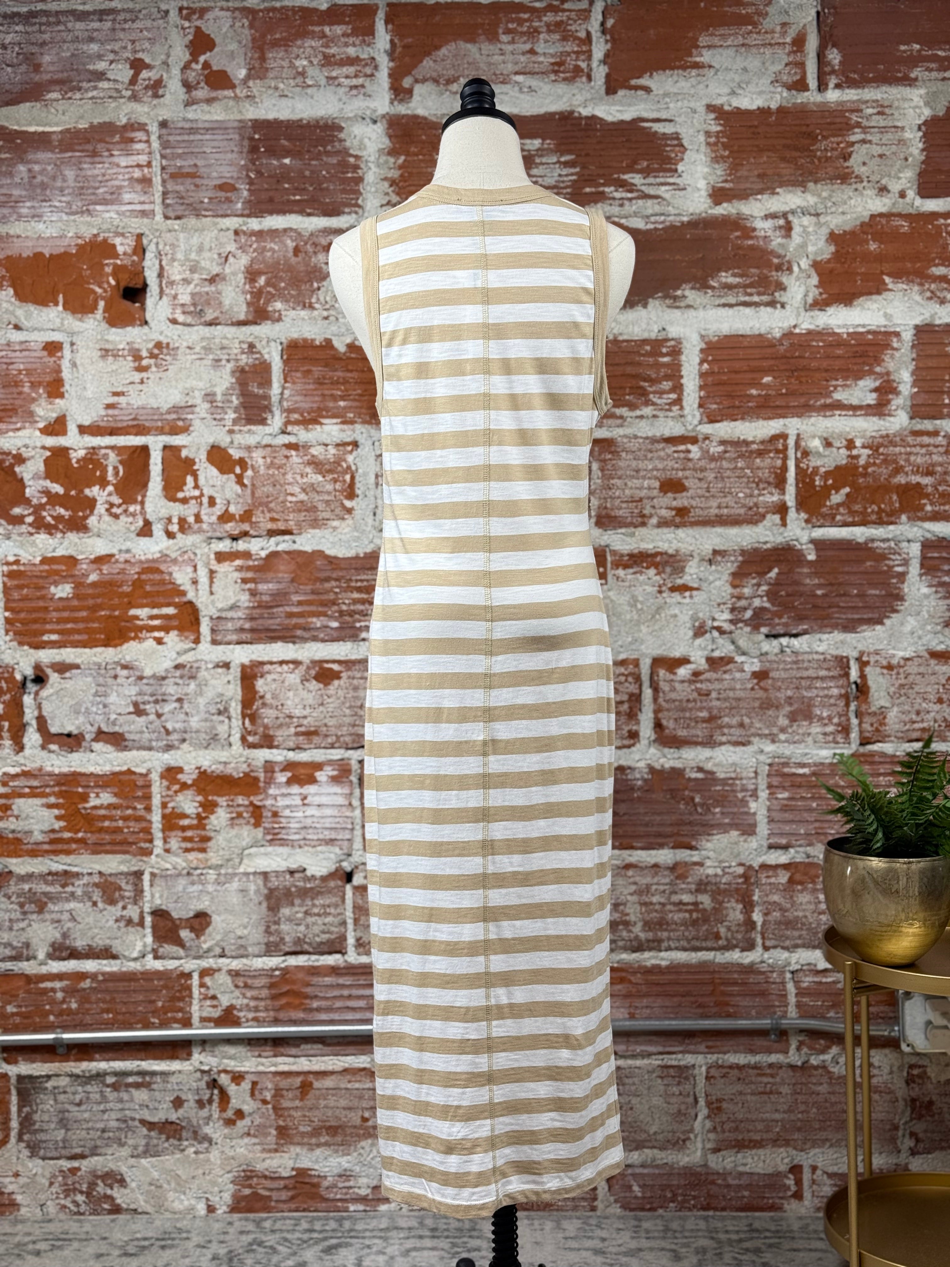Sanctuary Contrast Trim Maxi Dress in Sandstone and White Stripe-152 Dresses - Long-Little Bird Boutique