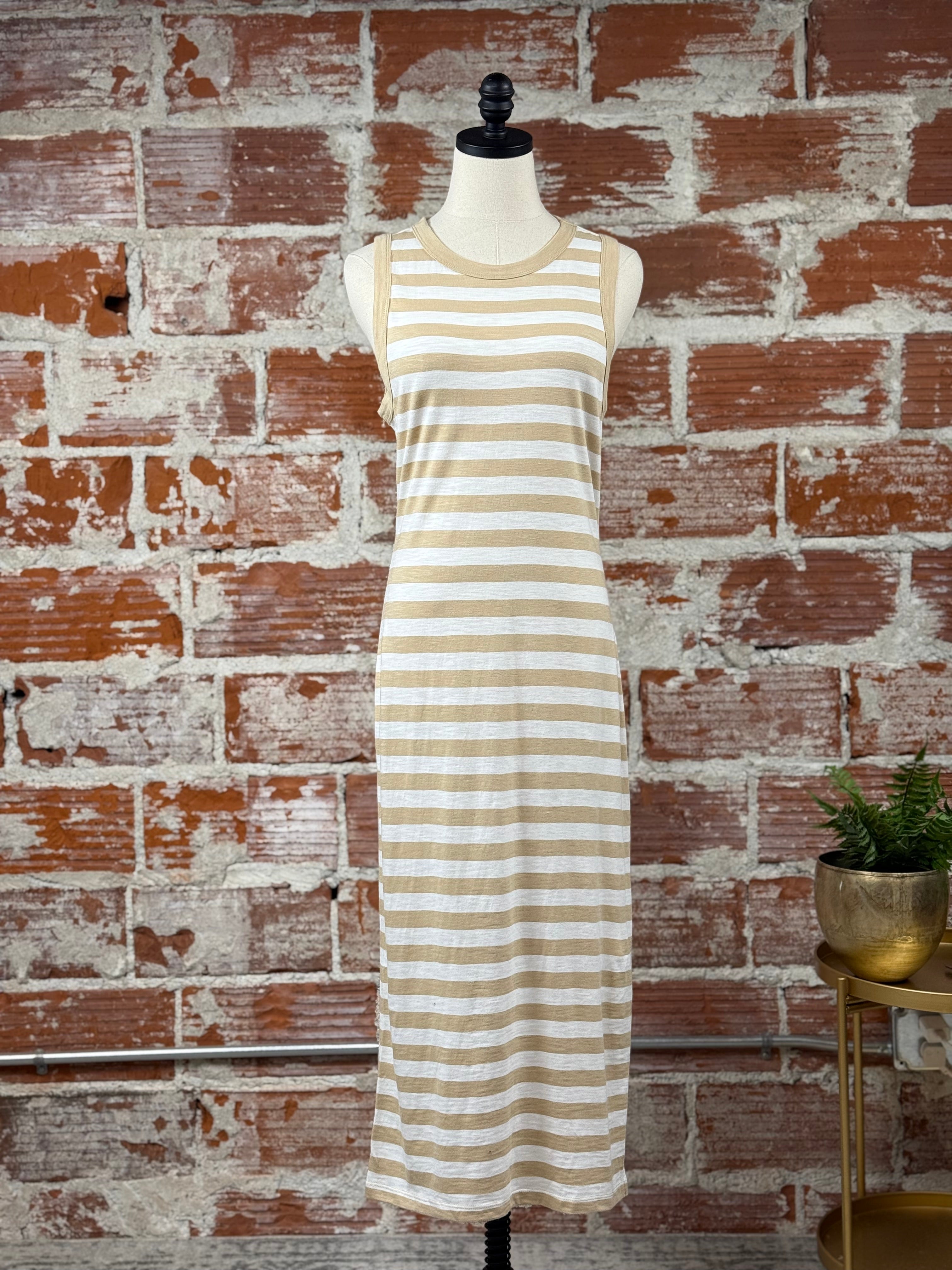 Sanctuary Contrast Trim Maxi Dress in Sandstone and White Stripe-152 Dresses - Long-Little Bird Boutique