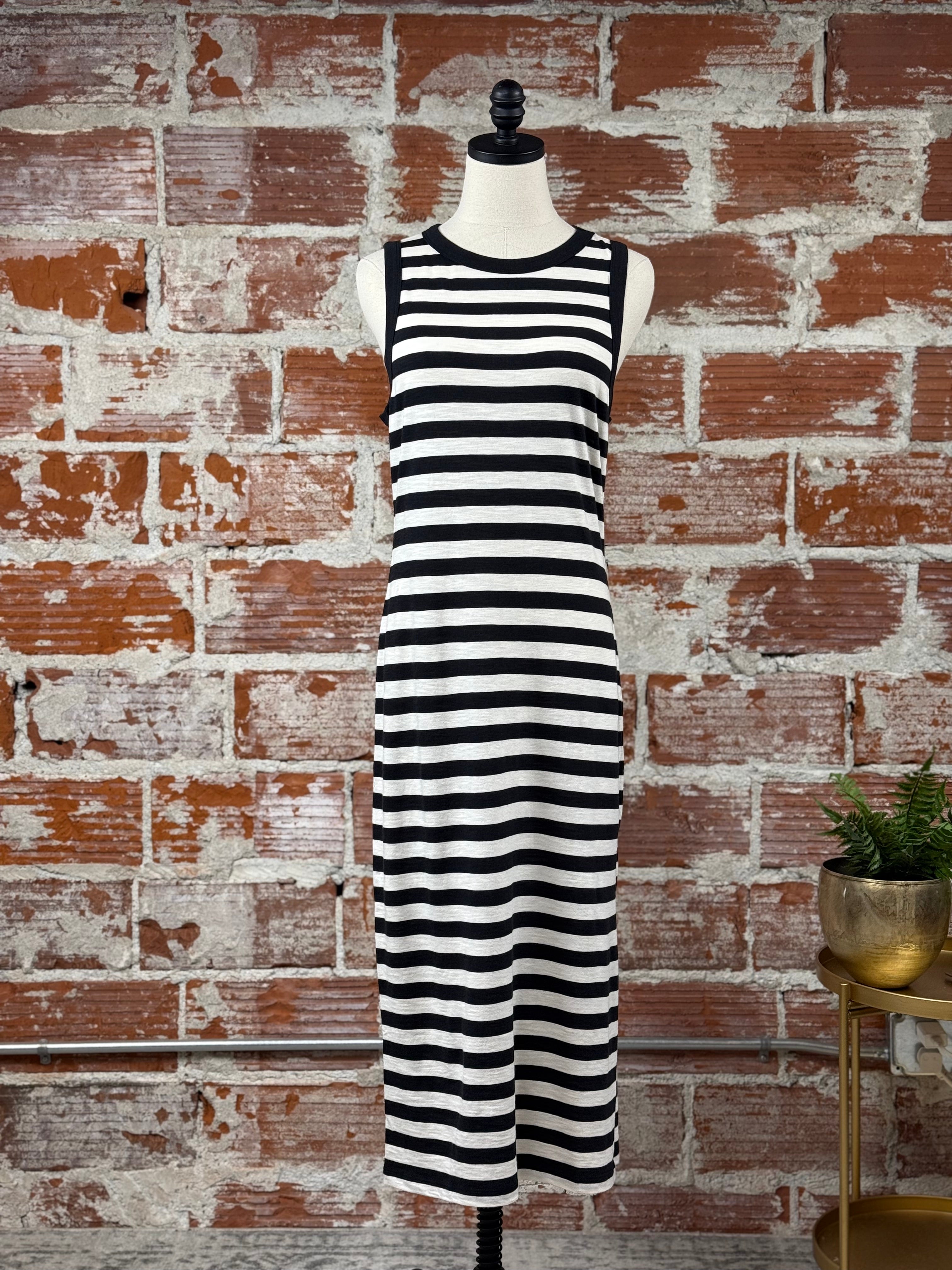 Sanctuary Contrast Trim Maxi Dress in Black and White Stripe-152 Dresses - Long-Little Bird Boutique