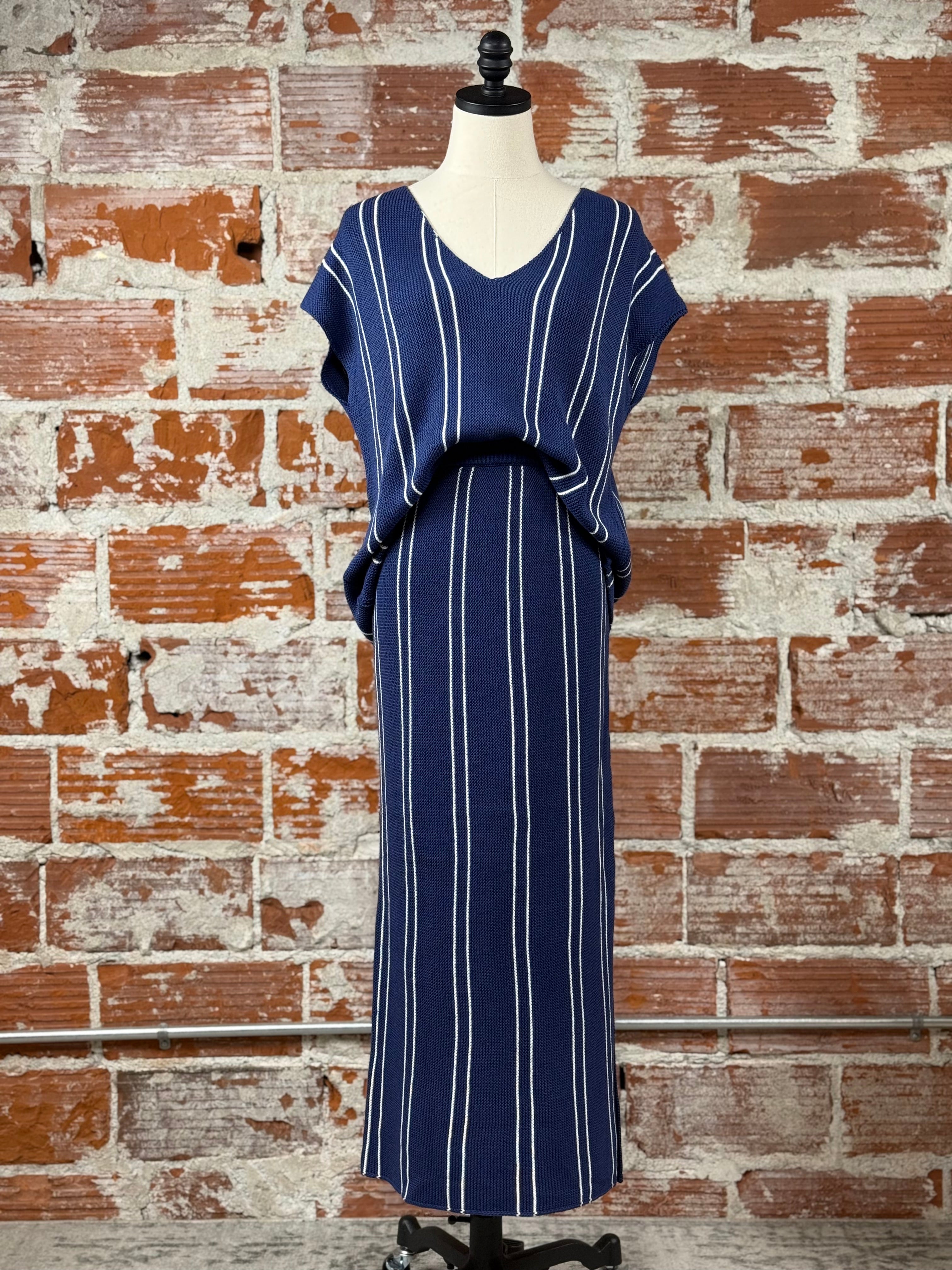 Nora Two Piece Sweater and Skirt Set in Navy and White-160 Jumpsuits/ Rompers-Little Bird Boutique
