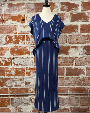 Nora Two Piece Sweater and Skirt Set in Navy and White-160 Jumpsuits/ Rompers-Little Bird Boutique