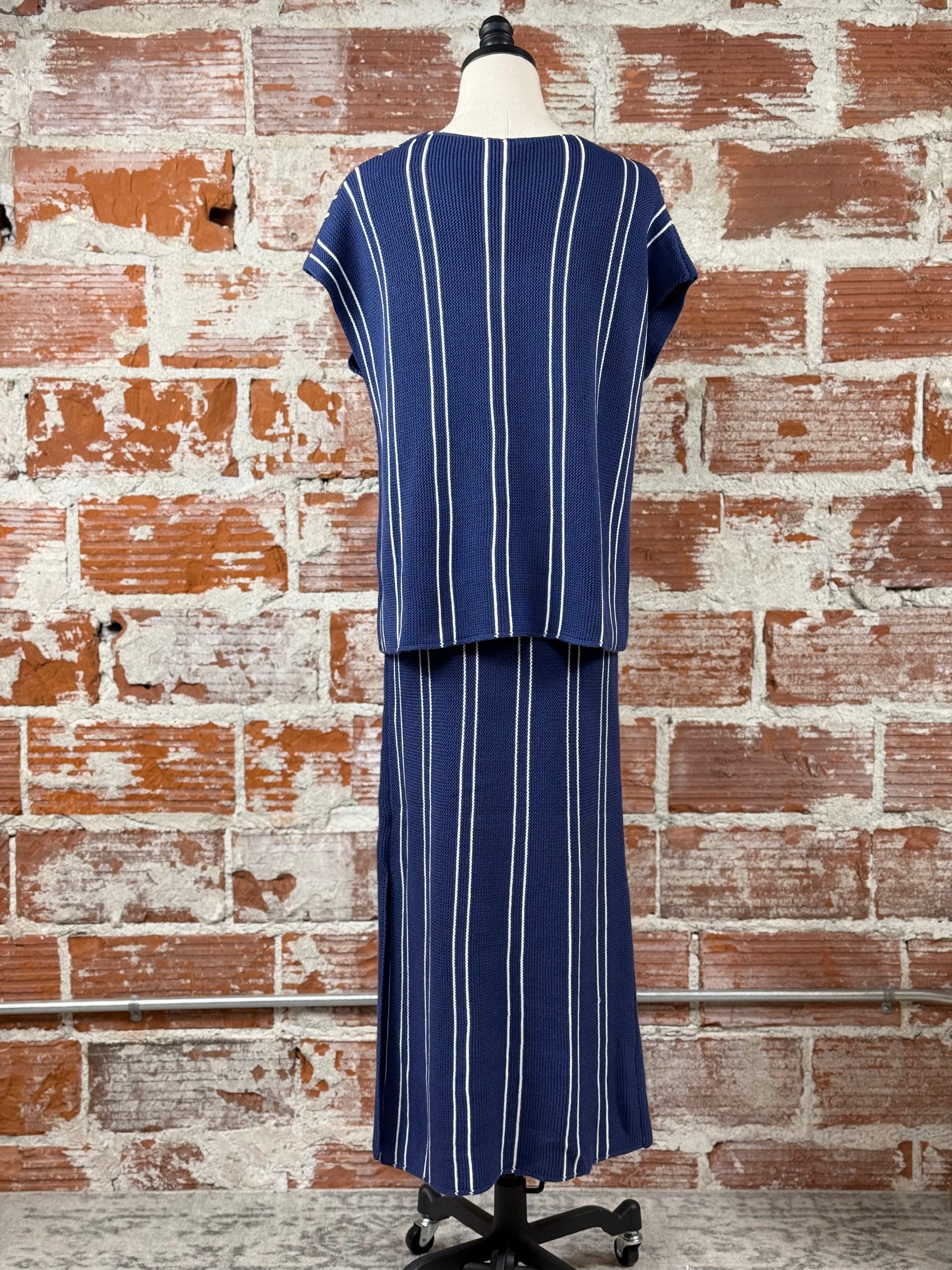 Nora Two Piece Sweater and Skirt Set in Navy and White-160 Jumpsuits/ Rompers-Little Bird Boutique