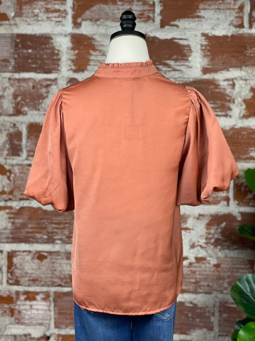 THML Puff Sleeve V-Neck Top in Clay