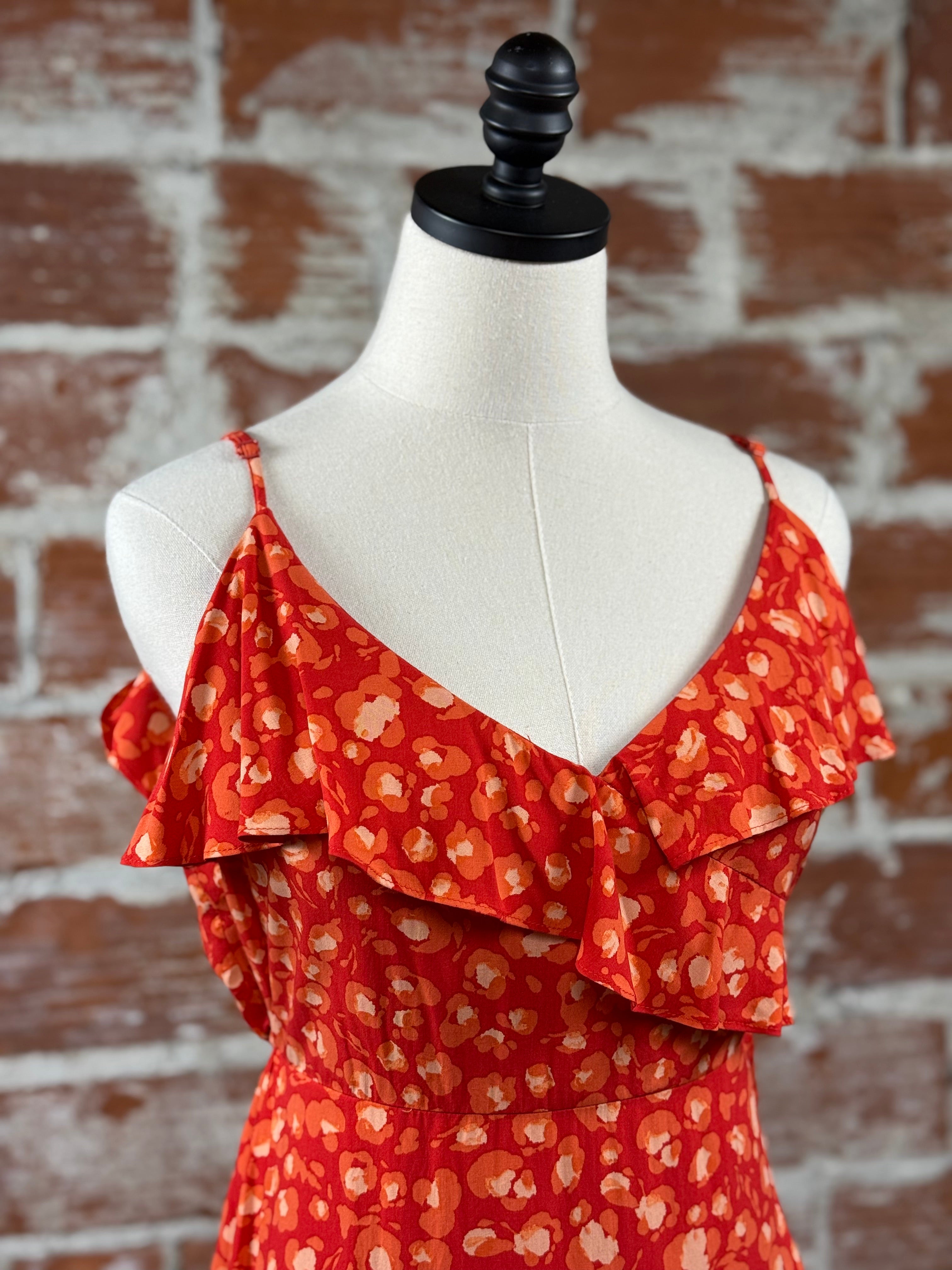Apricot Leopard Print Dress in Red-152 Dresses - Long-Little Bird Boutique