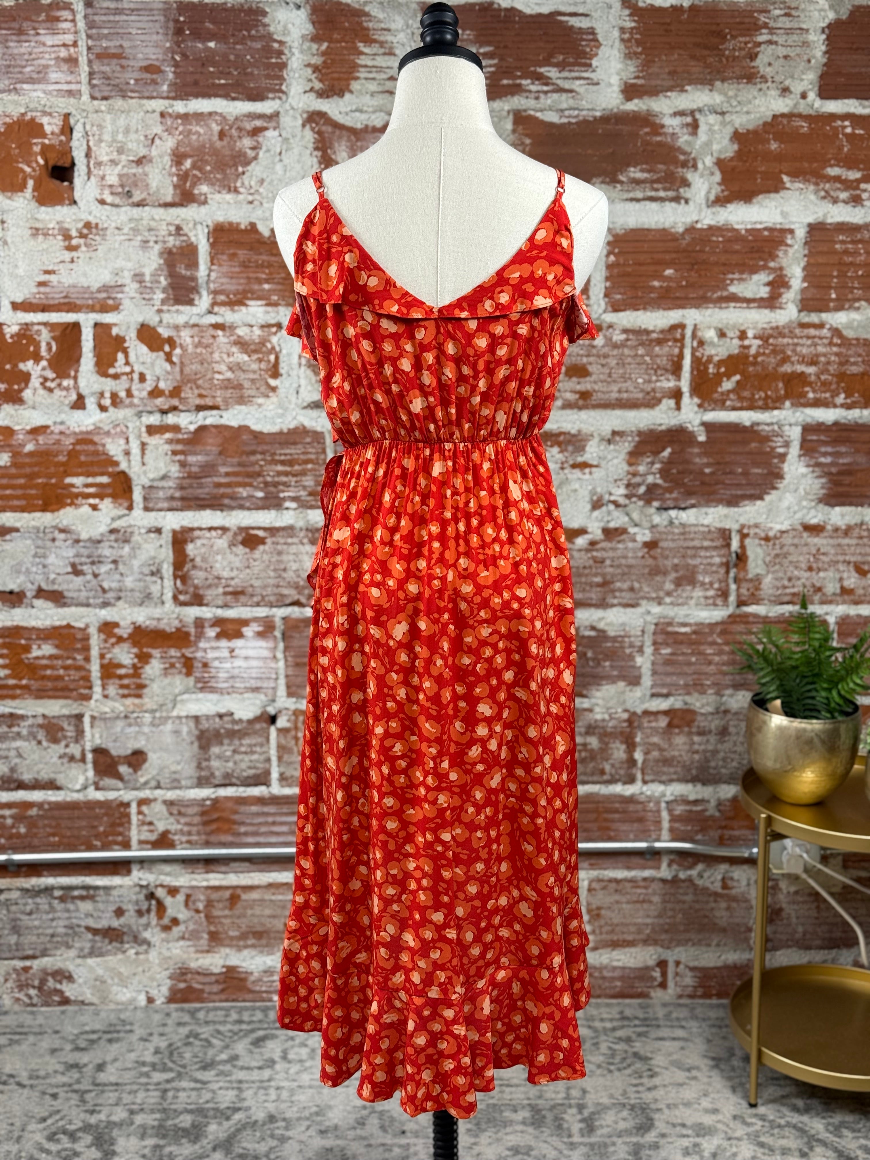 Apricot Leopard Print Dress in Red-152 Dresses - Long-Little Bird Boutique