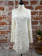 Apricot Crochet Bell Sleeve Shift Dress-151 Dresses - Short-Little Bird Boutique