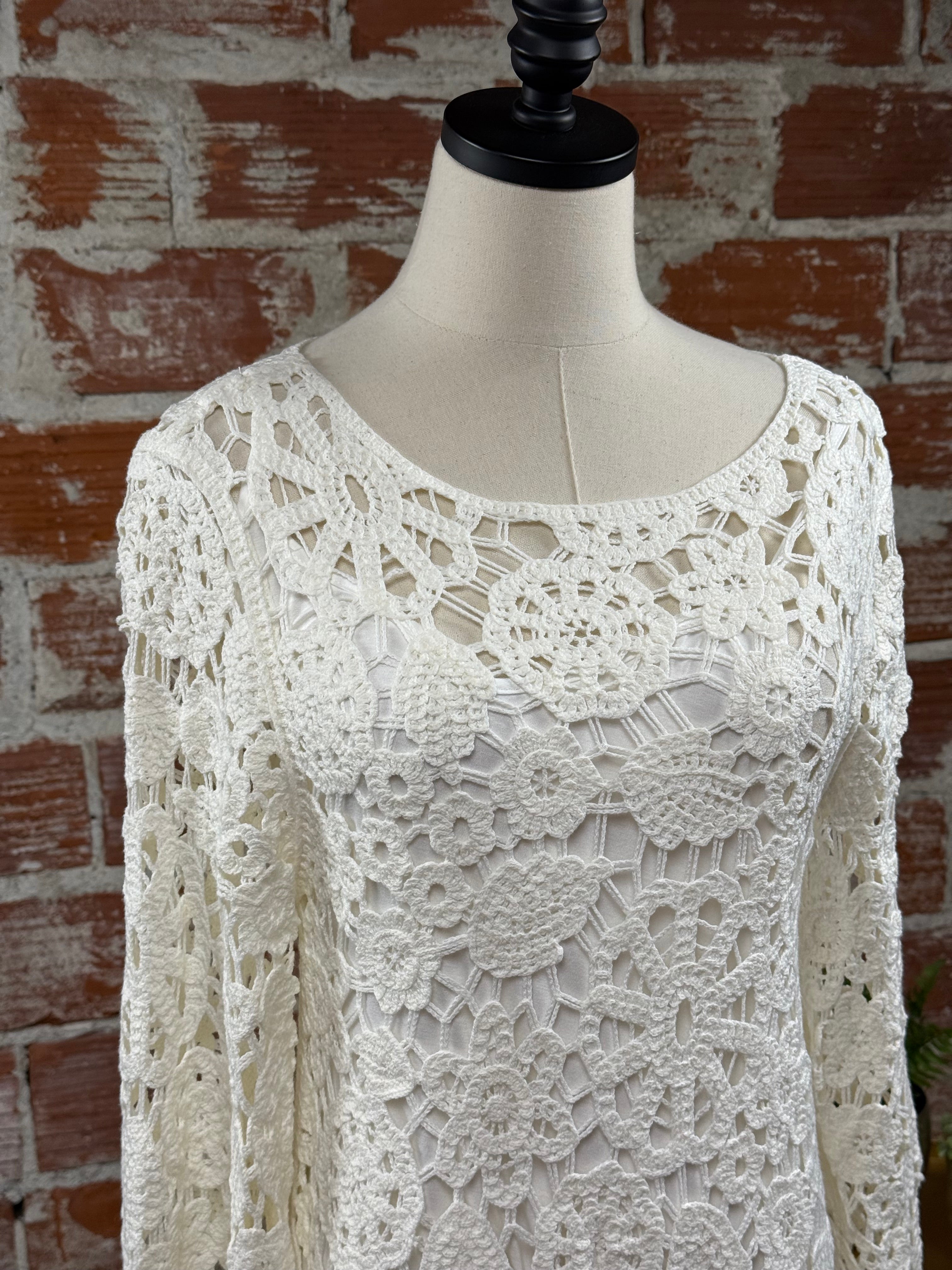 Apricot Crochet Bell Sleeve Shift Dress-151 Dresses - Short-Little Bird Boutique