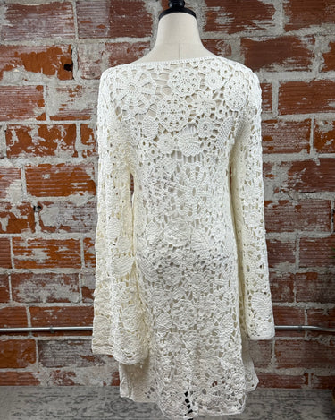 Apricot Crochet Bell Sleeve Shift Dress-151 Dresses - Short-Little Bird Boutique