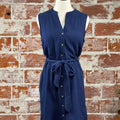 Apricot Tetra Button Down Dress in Navy-151 Dresses - Short-Little Bird Boutique