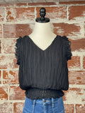 Sleeveless Ruffle Top in Black-113 Woven Tops - Sleeveless-Little Bird Boutique