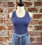 Flag & Anthem Lottie Contrast Stitch Tank in Navy-122 - Jersey Tops S/S (Dec - May)-Little Bird Boutique