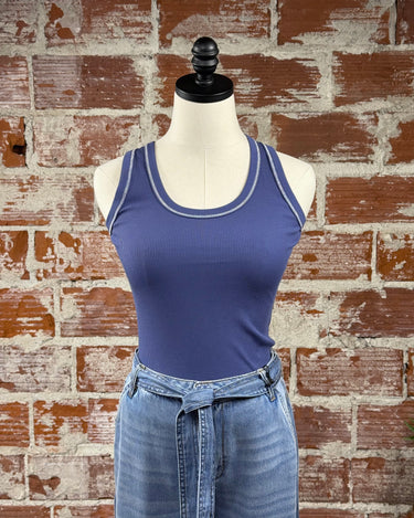 Flag & Anthem Lottie Contrast Stitch Tank in Navy-122 - Jersey Tops S/S (Dec - May)-Little Bird Boutique