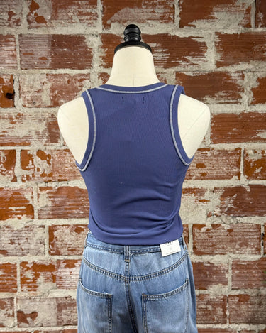 Flag & Anthem Lottie Contrast Stitch Tank in Navy-122 - Jersey Tops S/S (Dec - May)-Little Bird Boutique