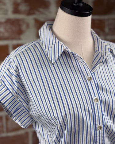 Jak & Rae Ilene Top in Blue Oia Stripe-112 - Woven Top S/S (Dec - May)-Little Bird Boutique
