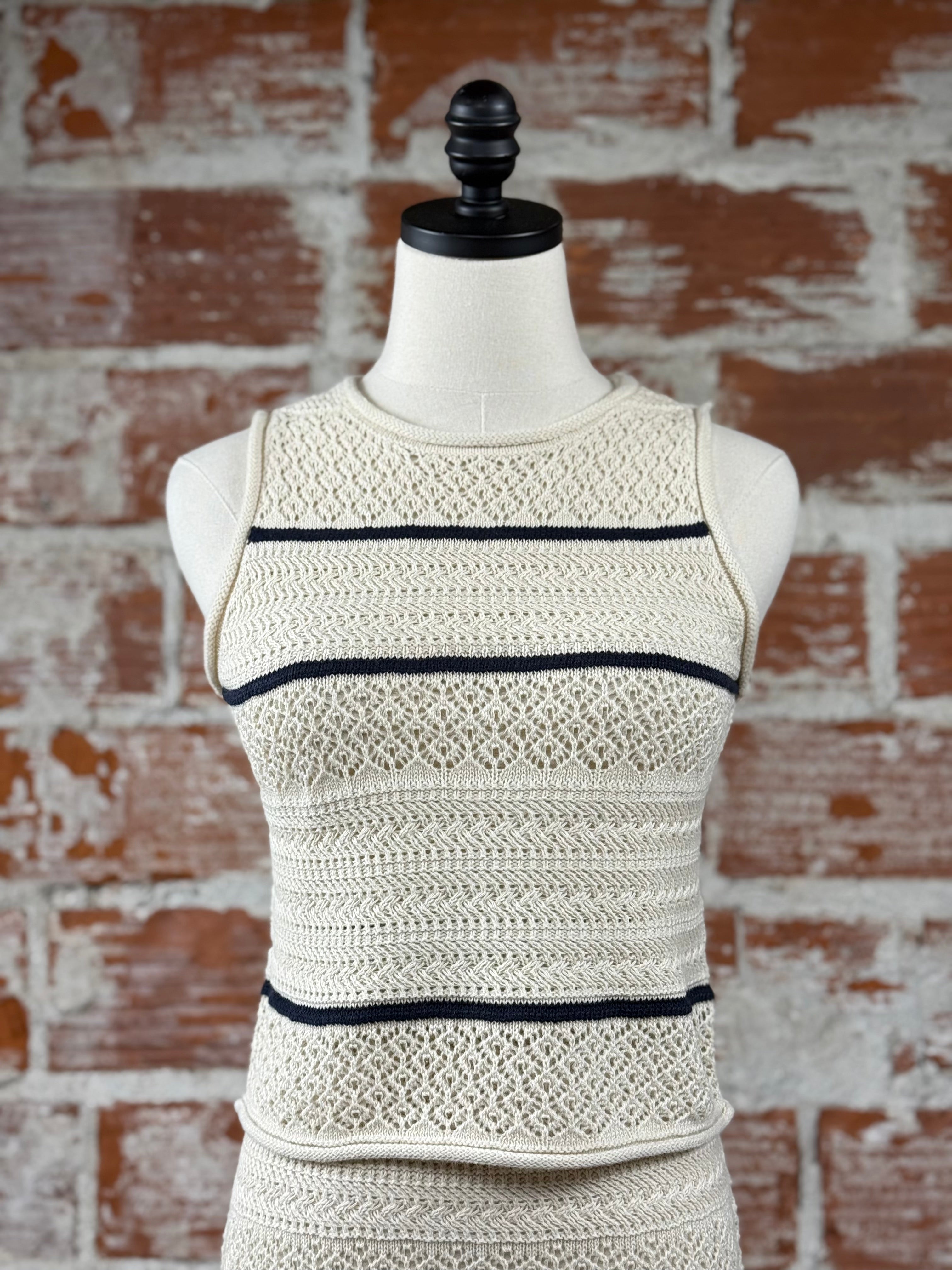 Ellis Sweater Tank in White Birch and Dark Storm Stripe-132 - Sweaters S/S (Dec - May)-Little Bird Boutique