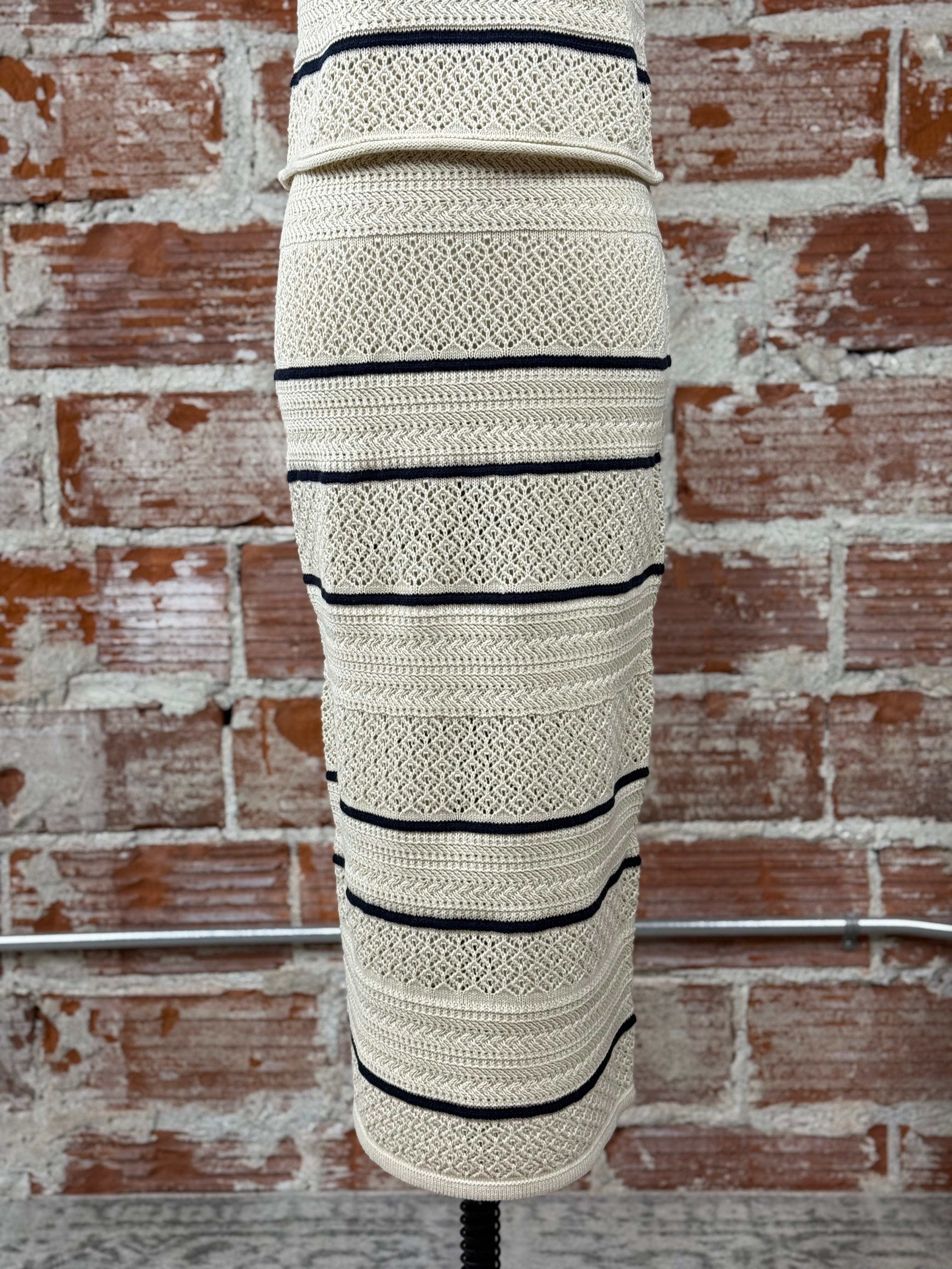 Ellis Skirt in White Birch and Dark Storm Stripe-231 Skirts-Little Bird Boutique