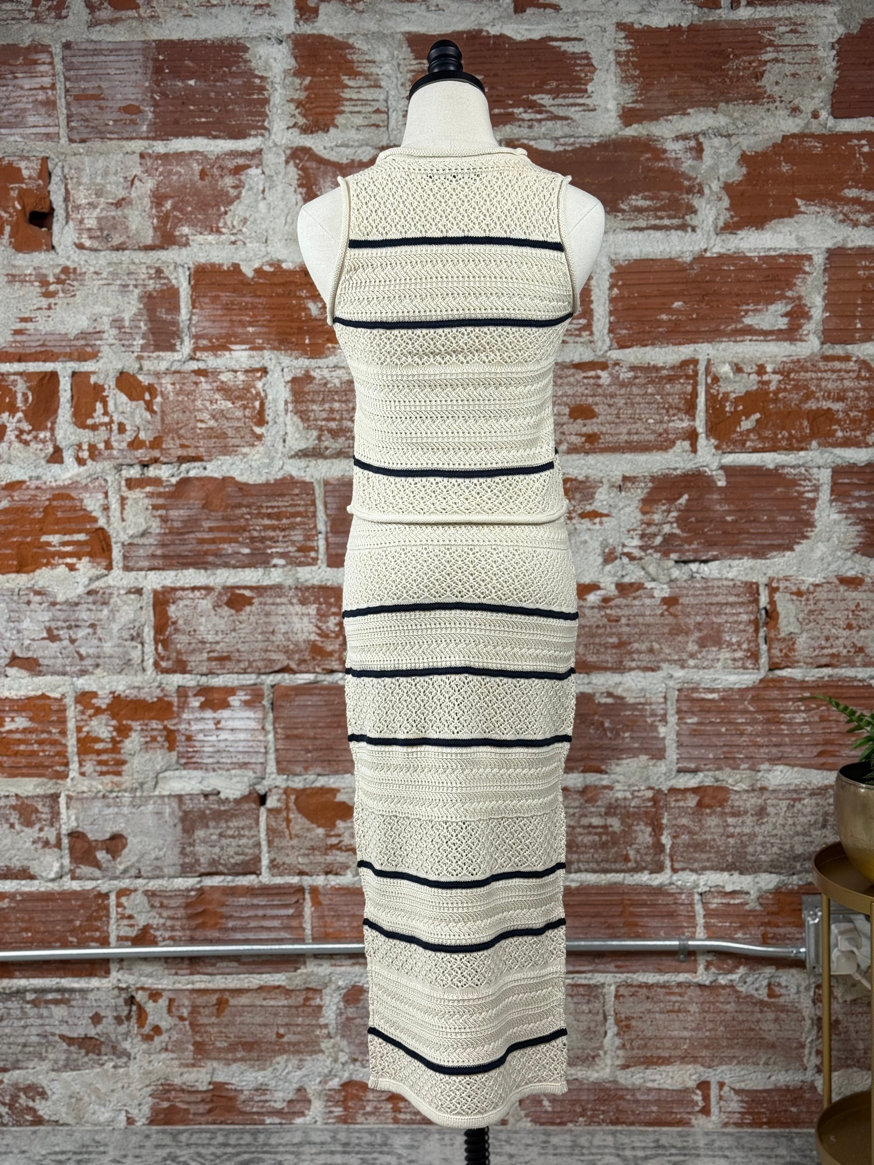 Ellis Skirt in White Birch and Dark Storm Stripe-231 Skirts-Little Bird Boutique