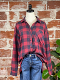 Boyfriend Flannel Top in Cranberry-112 Woven Tops - Long Sleeve-Little Bird Boutique