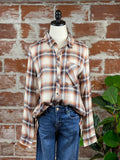 Flannel Top in Denim and Caramel-112 Woven Tops - Long Sleeve-Little Bird Boutique