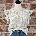 Kennedy Top in Ivory and Green-112 - Woven Top S/S (Dec - May)-Little Bird Boutique