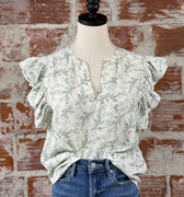Kennedy Top in Ivory and Green-112 - Woven Top S/S (Dec - May)-Little Bird Boutique