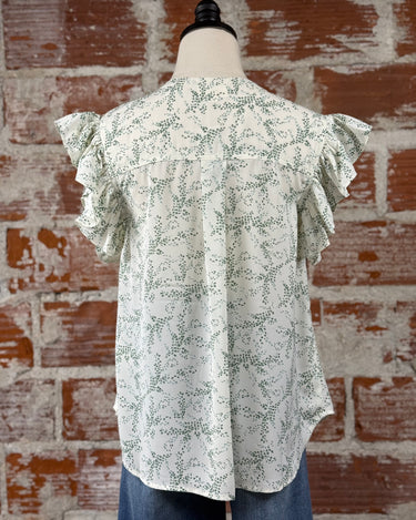Kennedy Top in Ivory and Green-112 - Woven Top S/S (Dec - May)-Little Bird Boutique