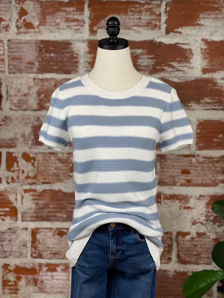 Arly Pullover in Slate and Ivory Stripe