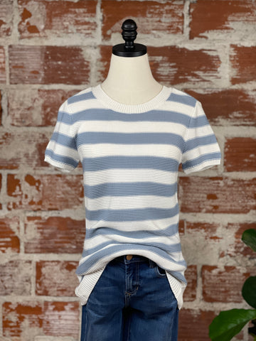 Arly Pullover in Slate and Ivory Stripe