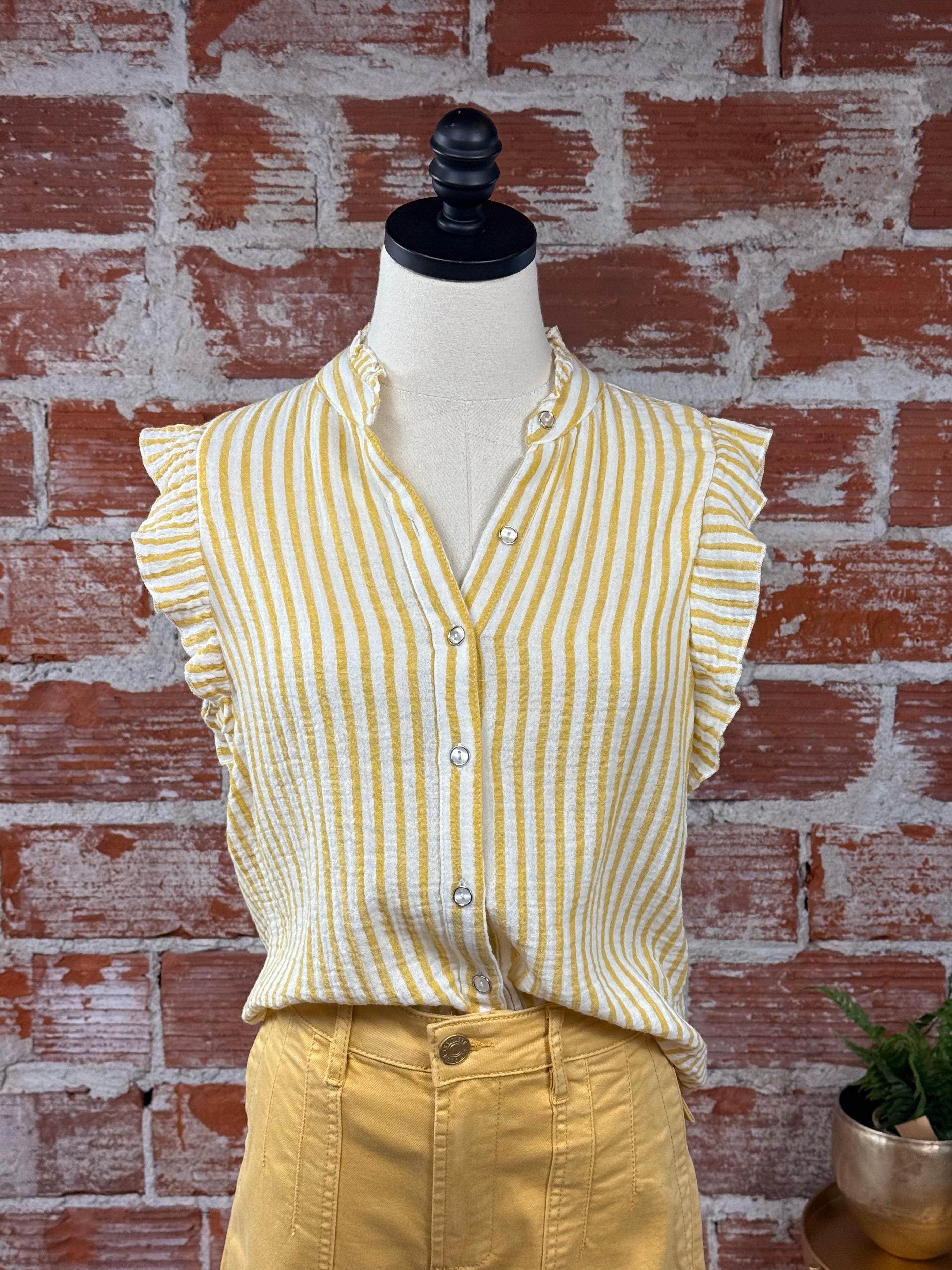 Kut from the Kloth Katara Top in Yellow and White-112 - Woven Top S/S (Dec - May)-Little Bird Boutique